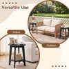 2-tier outdoor eucalyptus wood side table in black features a slatted tabletop and storage shelf for versatile use.