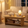 Natural 2-tier oval coffee table with bottom storage shelf, perfect for living room use and minimalist interior design.