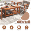 2-Tier patio coffee table with slatted tabletop and shelf, made of solid wood, perfect for indoor and outdoor use.