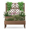 2-tier raised garden bed with trellis in brown, featuring climbing plants and natural fir wood for outdoor use.