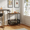2-tier rolling end table in rustic brown with mesh basket, sturdy frame, and wheels for easy movement and stability.