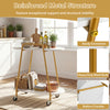 2-tier rolling end table with faux marble surfaces, heavy-duty metal build, and 4 wheels for easy mobility in small spaces.