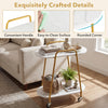 2-tier rolling end table with faux marble surfaces, convenient handle, and easy-to-clean design for small spaces.