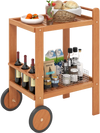 2 Tier Rolling Serving Cart with Wine Bottle Holders and 2 Rubber Wheels