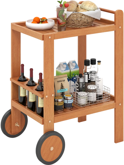 Costway 2-Tier Rolling Serving Cart Wine Bottle Holders 89360514 New