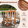 2 Tier rolling serving cart made of selected hardwood with slatted design, ideal for outdoor use and easy to move.