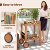 2 Tier rolling serving cart with wine bottle holders, hardwood finish, convenient handle, and smooth rubber wheels for.