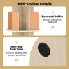 Rounded baffles and non-slip foot pads on the 2-tier rotating bookshelf for enhanced stability and organized storage.