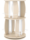 2-tier rotating bookshelf tower in oak features a compact design with a stable round base, perfect for small spaces.