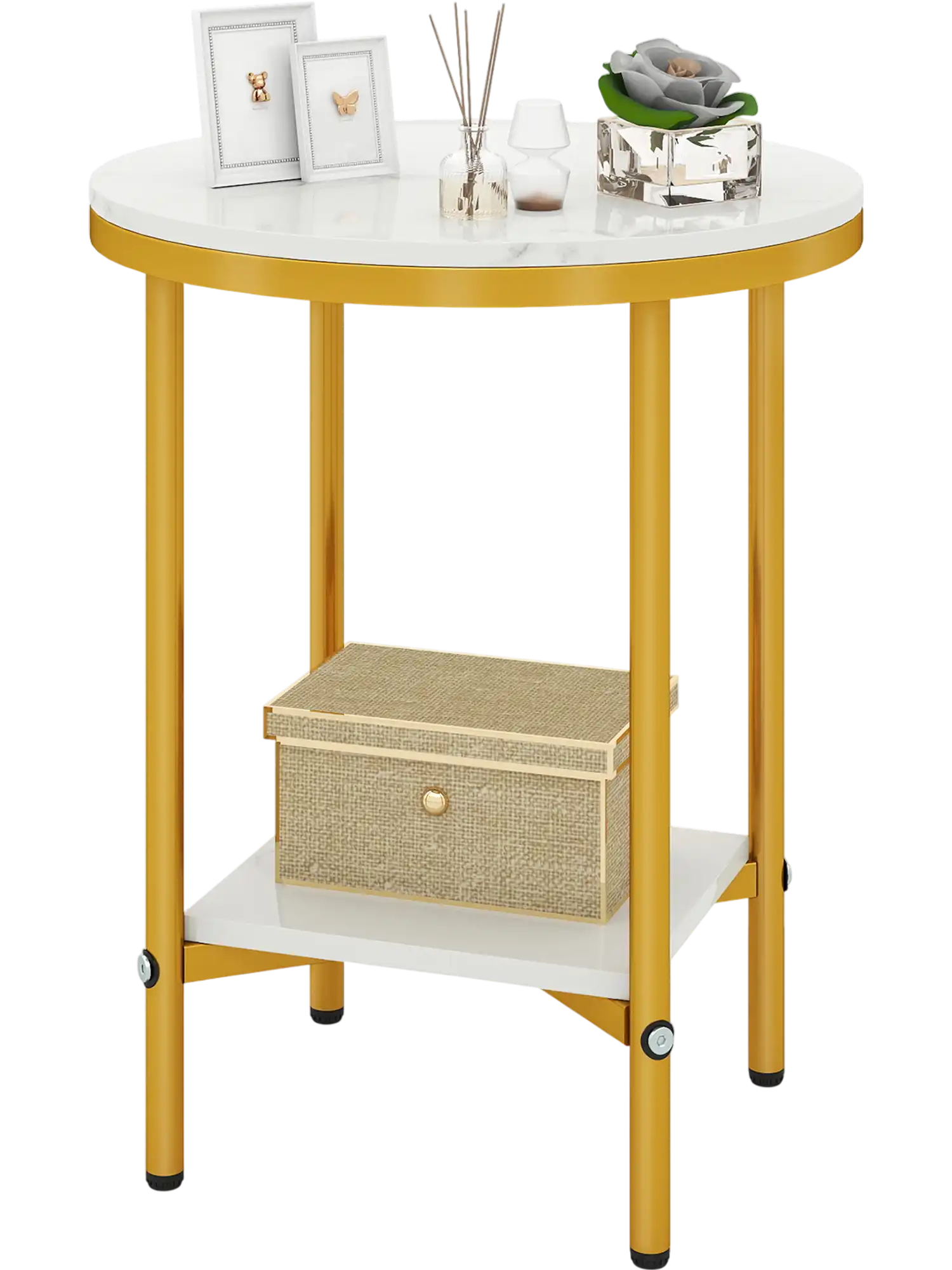 Costway 2-Tier Round Coffee Table Storage Shelf Side Table 74573508 New