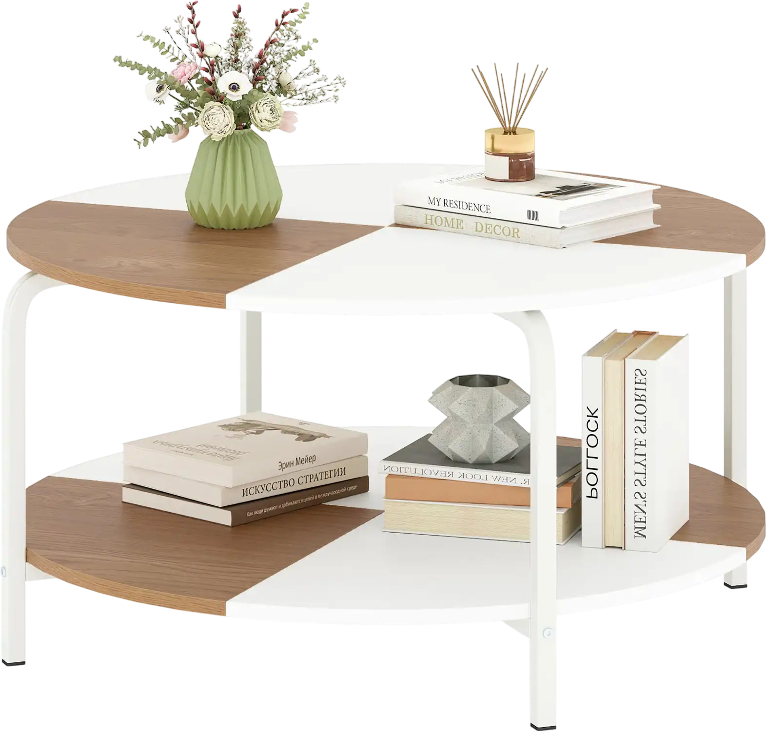Costway 2-Tier Round Coffee Table w/ Storage Shelf Metal Frame 89864723 New