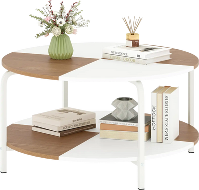 Costway 2-Tier Round Coffee Table w/ Storage Shelf Metal Frame 89864723 New