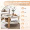 Round 2-tier coffee table with solid beech wood legs, offering organized storage for books, snacks, and potted plants.