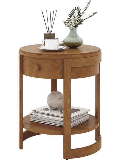Costway 2-Tier Round Mid Century Modern End Table Nightstand Set of 2 22112690 New