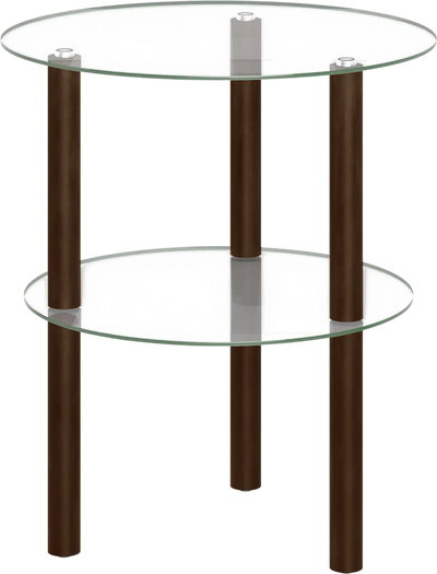 Costway 2-Tier Round End Table Clear Tempered Glass Top Shelf 75651759 New