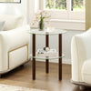 2-Tier Round End Table with Clear Tempered Glass Top and Shelf-Brown - Gallery View 1 of 9