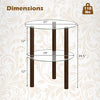 2-tier round end table featuring a clear tempered glass top and brown rubber wood legs, ideal for stylish storage.