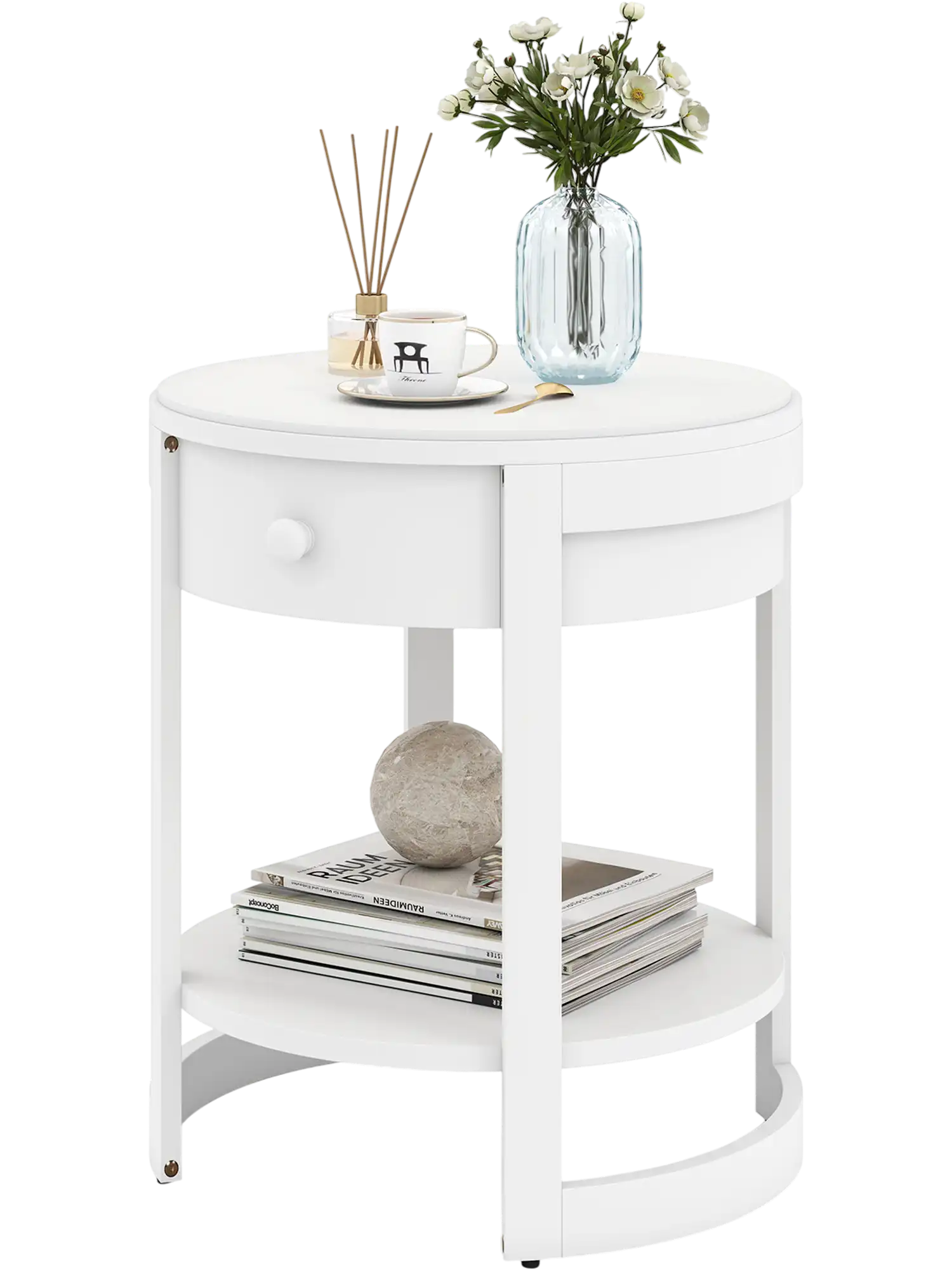 Costway 2-Tier Round End Table Mid Century Modern Nightstand 68194732 New