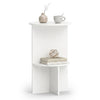 Round white side table featuring dual-layer storage and a sleek design, perfect for small spaces in any room.