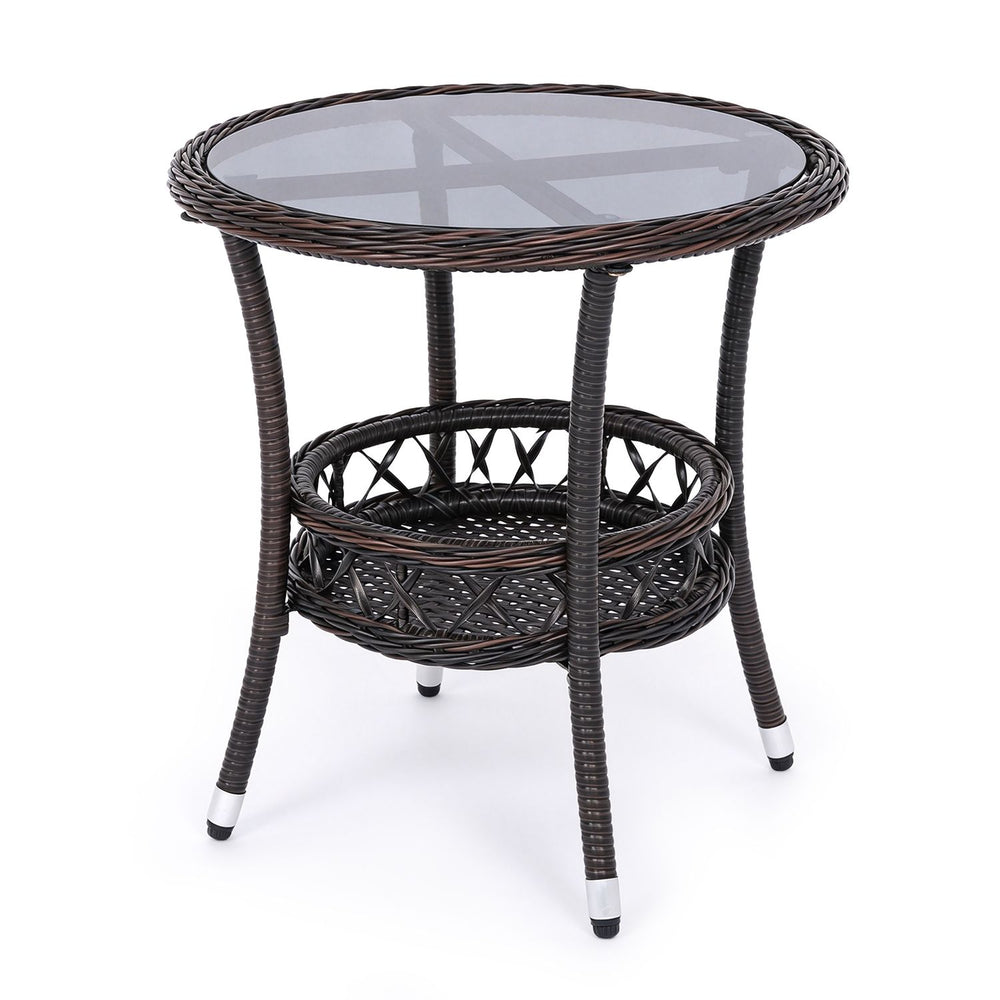 2-Tier Small Bistro Table Set of 1 with Tempered Glass Tabletop and Storage Shelf for Patio - Gallery View 1 of 2