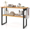2-tier solid teak wood bathroom shelf with towel rack, featuring natural wood grain and waterproof finish for versatile.