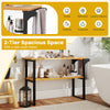 2-tier solid teak wood bathroom shelf with side towel holder, featuring natural wood grain for stylish storage.