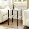 2-Tier Square End Table with Shelf and Clear Tempered Glass Top-Brown - Gallery View 1 of 9