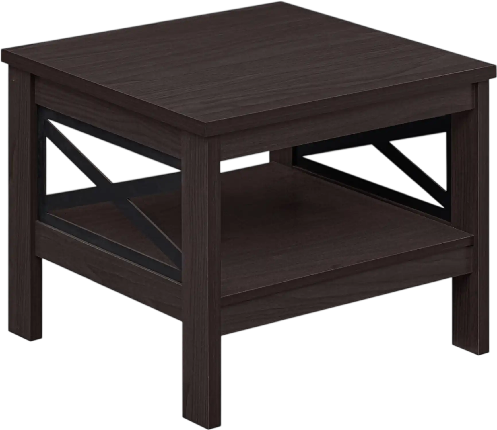 Costway 2-Tier Square Side Table with Storage Shelf X-Frame 22363564 New