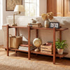 Low horizontal 2-tier wood bookshelf in walnut, featuring sturdy rubberwood legs and smooth MDF shelves for elegant.
