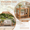 2-tier wood patio end table with slatted tabletop and storage shelf, perfect for indoor and outdoor use in any setting.