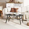 Rectangular coffee table in dark gray featuring a rattan shelf and sturdy rubber wood legs, enhancing any living space.
