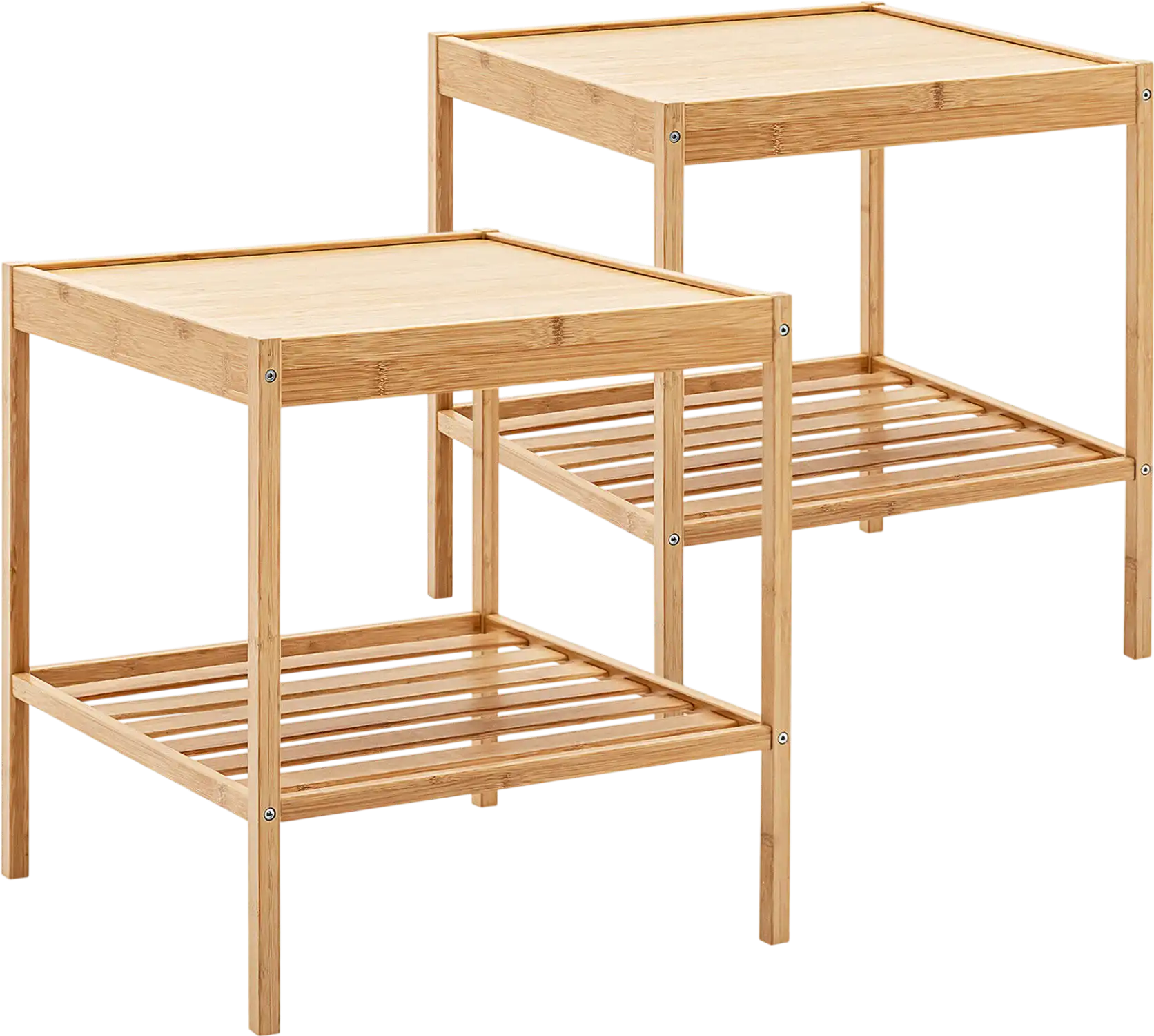 Costway 2-Piece 2-Tier Bamboo Nightstand Side Table Set 71438956 New