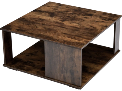 Costway 2-Tier Square Coffee Table with Storage Rustic Brown 43176958 New