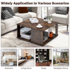 Rustic brown 2-tier coffee table with storage, non-slip foot pads, perfect for living room or home office use.