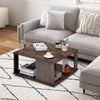 Rustic brown 2-tier square coffee table with storage, featuring a sturdy design and non-slip foot pads for versatile.