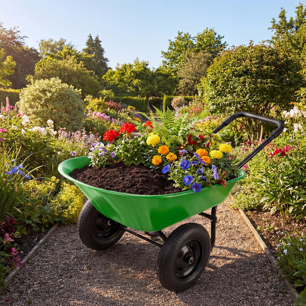 2 Tire Heavy-duty Dolly Utility Cart Wheelbarrow Garden Cart-Light Green - Gallery View 1 of 10