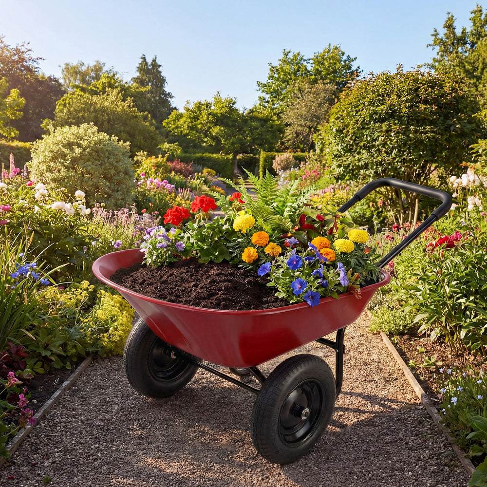 2 Tire Heavy-duty Dolly Utility Cart Wheelbarrow Garden Cart-Red - Gallery View 1 of 10