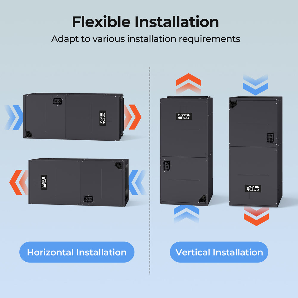Horizontal and vertical installation options for the 2 Ton 18 SEER2 High-Performance Heat Pump System.
