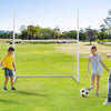 Children playing soccer with a 2 in 1 all-weather football goal in a park, featuring sturdy UPVC pipes and a secure net.