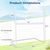 Dimensions of the 2 in 1 all-weather football training goal, featuring sturdy UPVC pipes and included ground stakes.