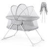 2-in-1 baby bassinet in grey with breathable mesh, foldable design, and rocking motion for safe sleep.