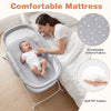 2-in-1 baby bassinet in grey with breathable mesh, soft PP cotton mattress, and rocking motion for comfortable sleep.