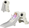Toddler slide and climber in gray with astronaut design, featuring safety guardrails and foldable for easy storage.