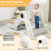 Toddler-friendly gray 2 in 1 slide and climber with non-slip pedals and easy-grip handrails for safe play.