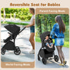 2-in-1 baby stroller in black with a reversible seat, adjustable canopy, and large storage basket for easy transport.
