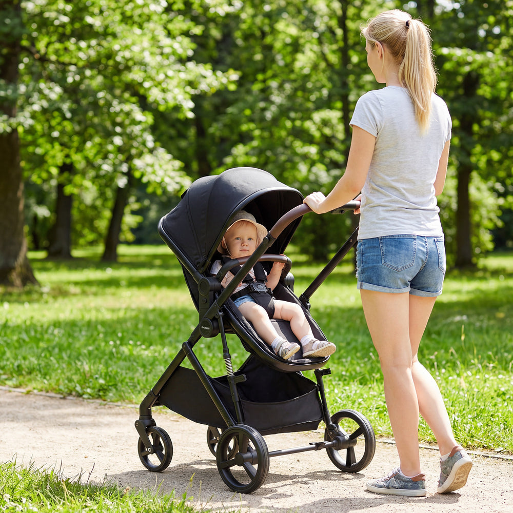 2 in 1 Baby Stroller with Bassinet Mode High Landscape with Reversible Seat and Canopy-Black - Gallery View 1 of 11