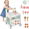 Light green 2-in-1 baby walker with storage and colorful ice creams, designed for imaginative play and cognitive.