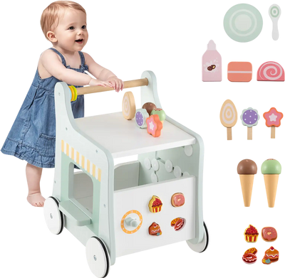 Costway 2-in-1 Montessori Baby Walker w/ Storage Ice Cream Toys 594783216 New