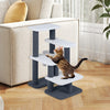 Cat stairs and tree tower in gray with plush platforms, ideal for climbing and play, perfect for small or senior pets.
