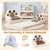 Convertible kids sofa lounger in brown with bunny paw design, featuring a removable cover for easy cleaning and.